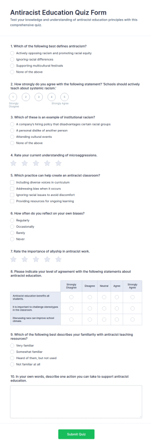 Antiracist Education Quiz Form Template