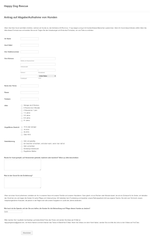 Antrag Auf AbgabeAufnahme Von Tieren Form Template