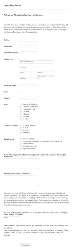 Antrag Auf AbgabeAufnahme Von Tieren
