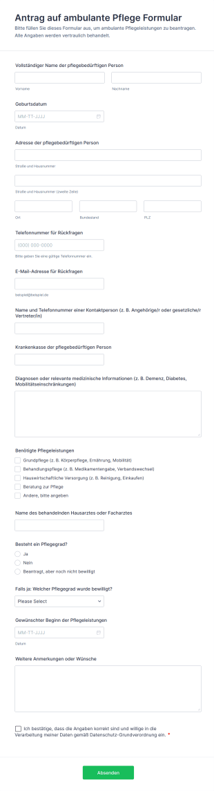 Antrag Auf Ambulante Pflege Formular