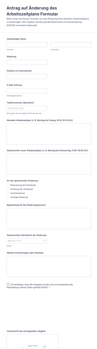 Antrag Auf Änderung Des Arbeitszeitplans Formular