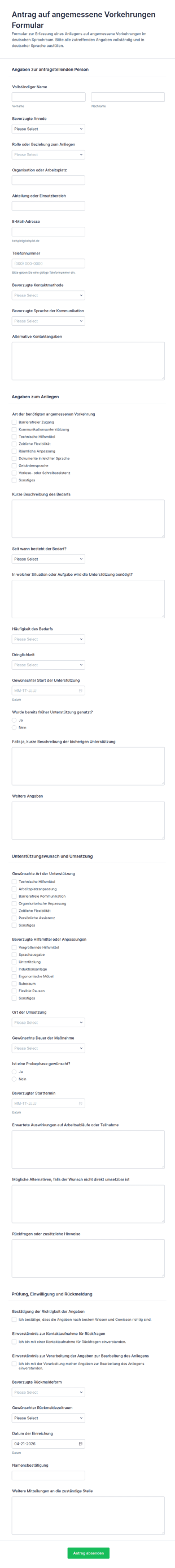 Antrag Auf Angemessene Vorkehrungen Formular