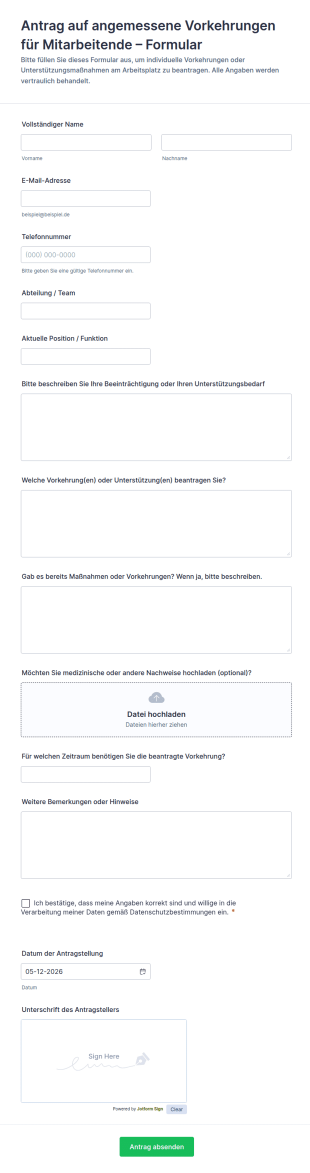 Antrag Auf Angemessene Vorkehrungen Für Mitarbeitende – Formular