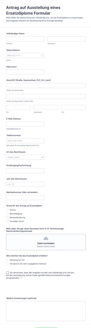 Antrag Auf Ausstellung Eines Ersatzdiploms Formular