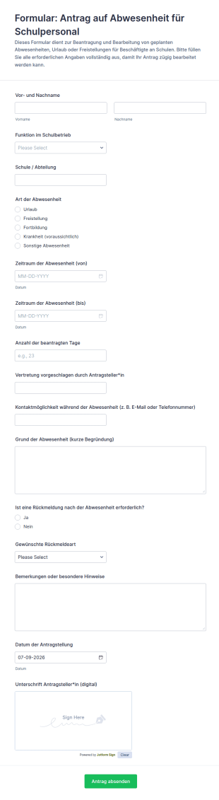Antrag Auf Beurlaubung Für Schulpersonal