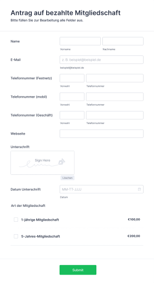 Antrag Auf Bezahlte Mitgliedschaft Form Template