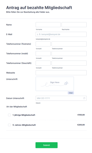 Antrag Auf Bezahlte Mitgliedschaft