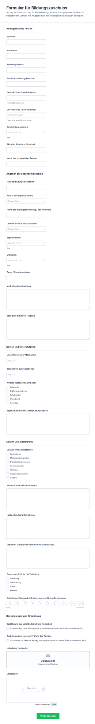 Antrag Auf Bildungsförderung Formular