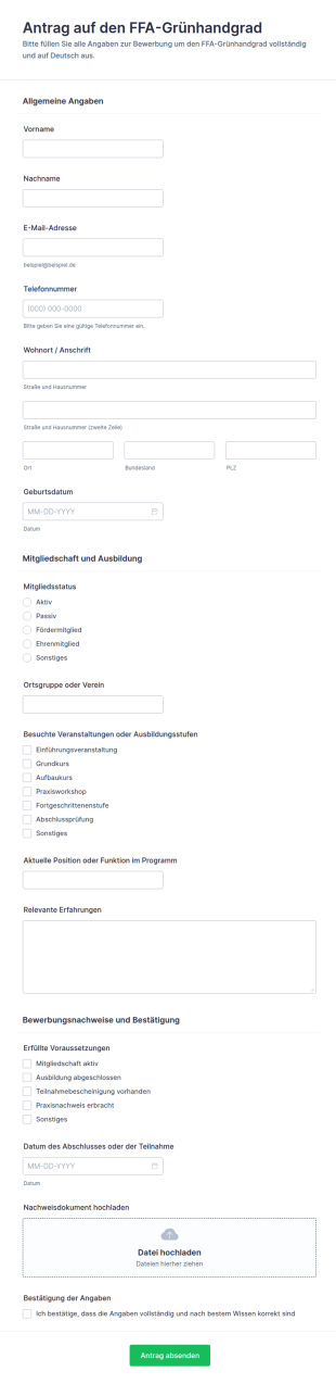 Antrag Auf Den Grünen Handschein Für FFA