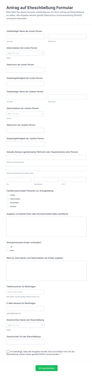 Antrag Auf Eheschließung Formular