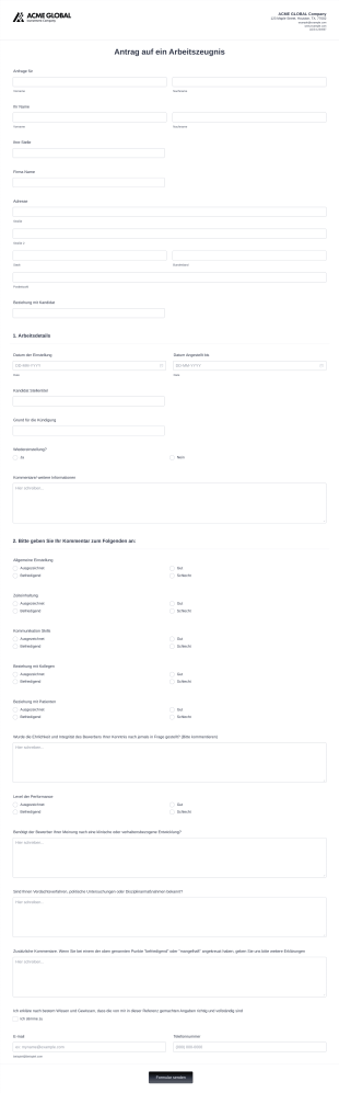 Antrag Auf Ein Arbeitszeugnis Form Template