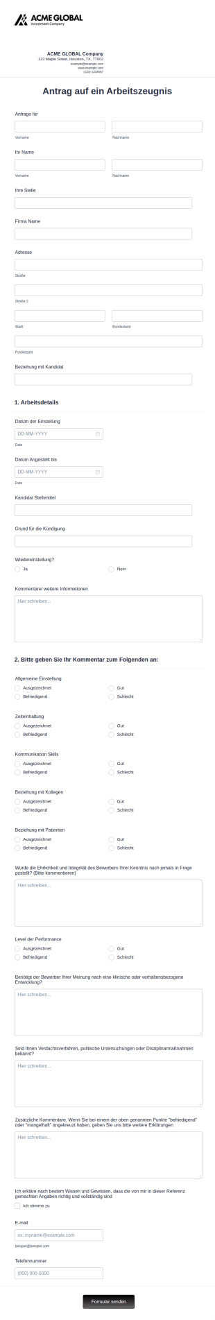 Antrag Auf Ein Arbeitszeugnis