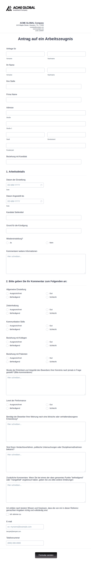 Antrag Auf Ein Arbeitszeugnis