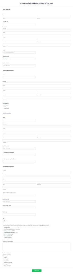 Antrag Auf Eine Eigentumsversicherung