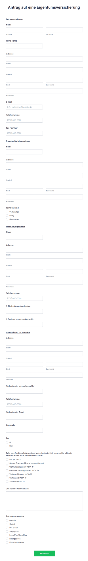 Antrag Auf Eine Eigentumsversicherung