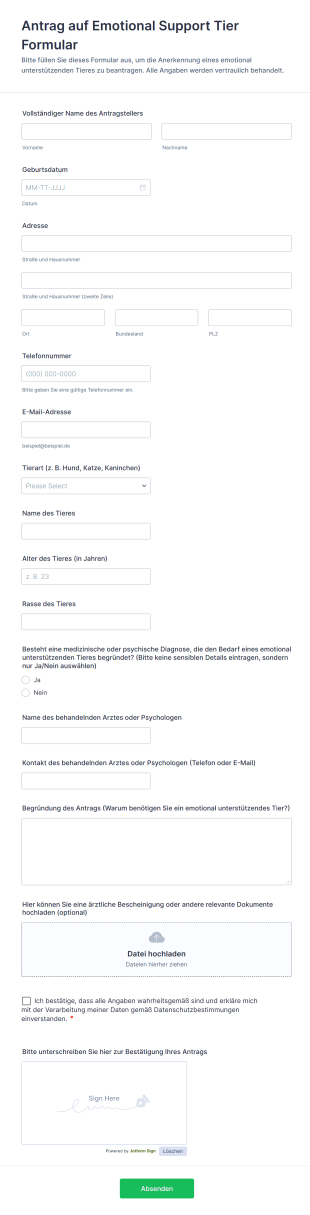 Antrag Auf Emotional Support Tier Formular