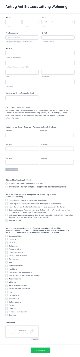 Antrag Auf Erstausstattung Wohnung Form Template