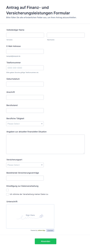 Antrag Auf Finanz Und Versicherungsleistungen Formular
