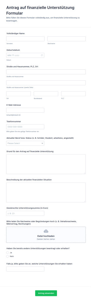 Antrag Auf Finanzielle Unterstützung Formular