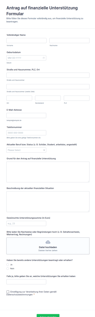 Antrag Auf Finanzielle Unterstützung Formular