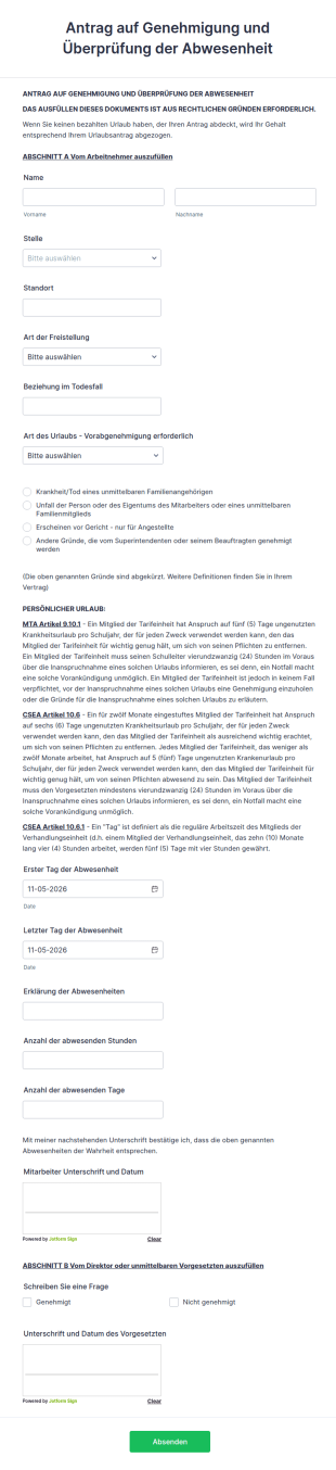 Antrag Auf Genehmigung Und Überprüfung Der Abwesenheit