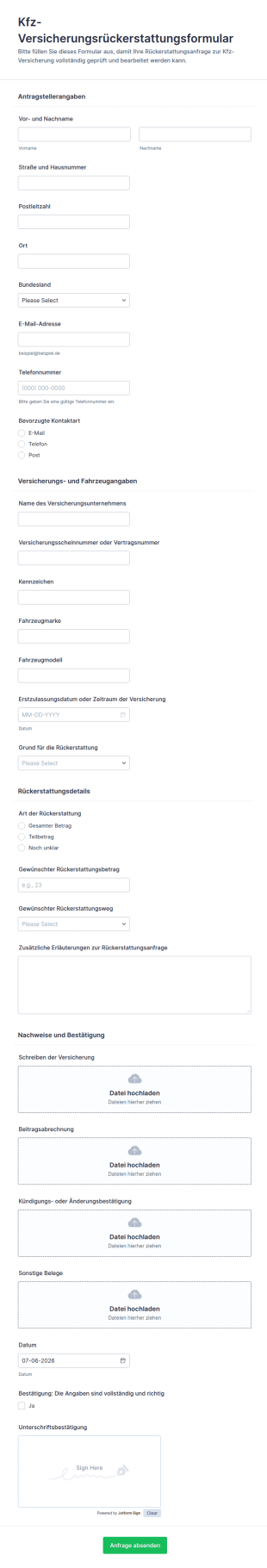 Antrag Auf Kfz Versicherungsrückerstattung
