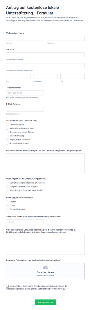 Antrag Auf Kostenlose Lokale Unterstützung – Formular