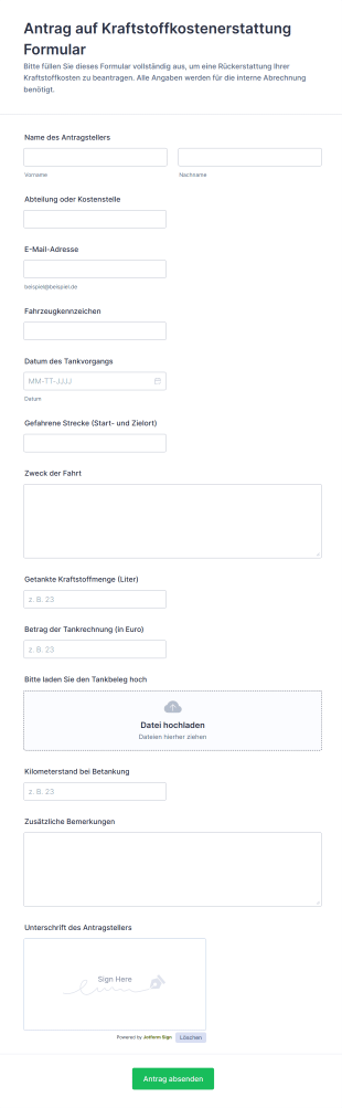 Antrag Auf Kraftstoffkostenerstattung Formular