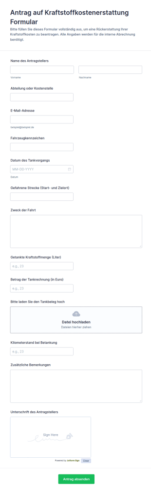 Antrag Auf Kraftstoffkostenerstattung Formular