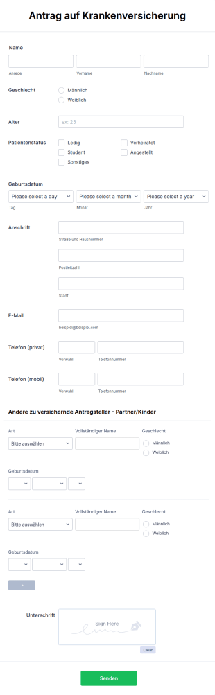 Antrag Auf Krankenversicherung