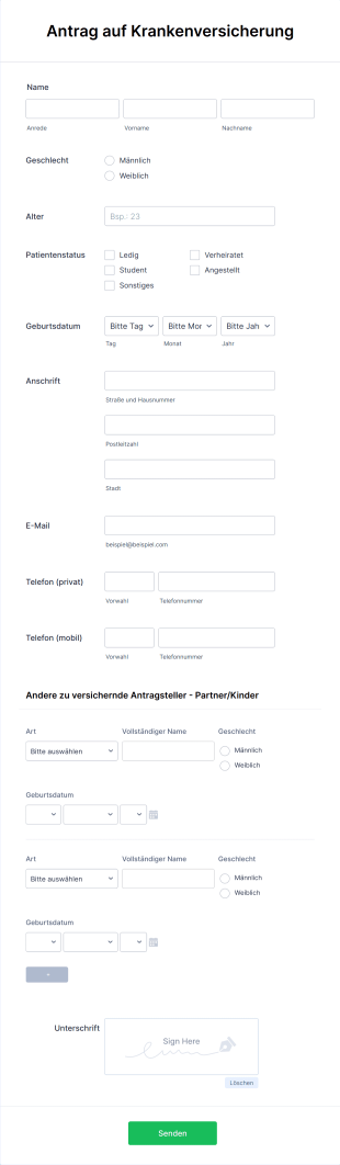 Antrag Auf Krankenversicherung Form Template
