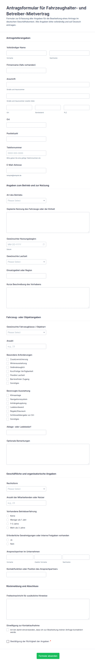 Antrag Auf Leasingvertrag Für Betreiber Und Fahrer Formular 🚚