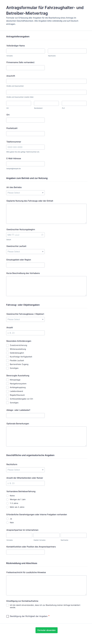 Antrag Auf Leasingvertrag Für Betreiber Und Fahrer Formular 🚚