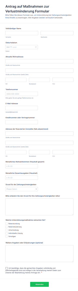 Antrag Auf Maßnahmen Zur Verlustminderung Formular