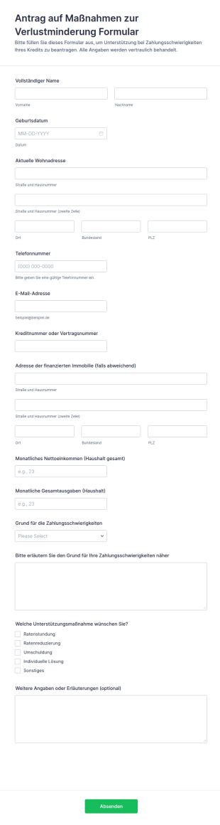 Antrag Auf Maßnahmen Zur Verlustminderung Formular