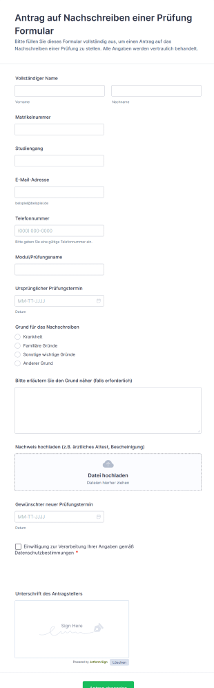 Antrag Auf Nachschreiben Einer Prüfung Formular