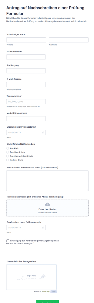 Antrag Auf Nachschreiben Einer Prüfung Formular