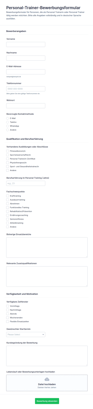 Antrag Auf Personaltraining