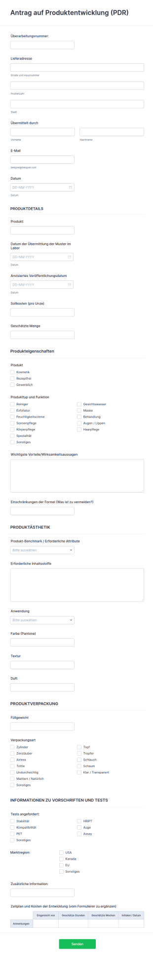 Antrag Auf Produktentwicklung (PDR)