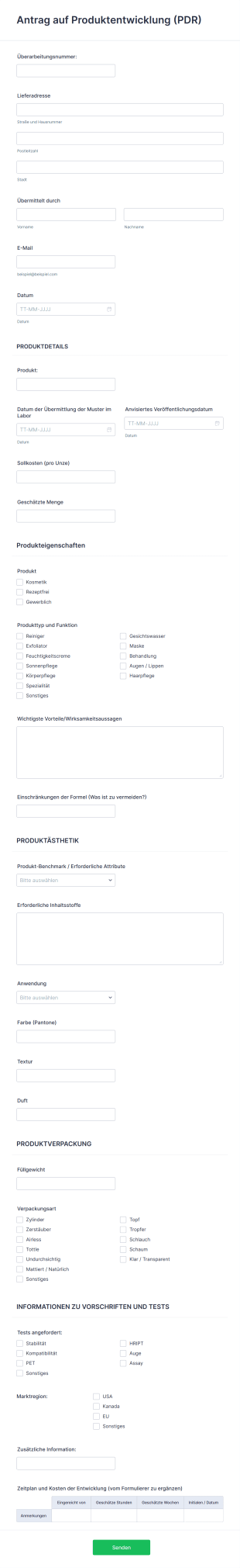 Antrag Auf Produktentwicklung (PDR)