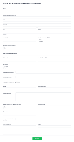 Antrag Auf Provisionsabrechnung Immobilien Form Template