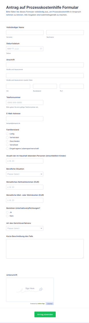 Antrag Auf Prozesskostenhilfe Formular