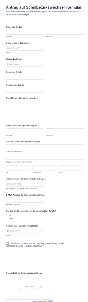 Antrag Auf Schulbezirkswechsel Formular