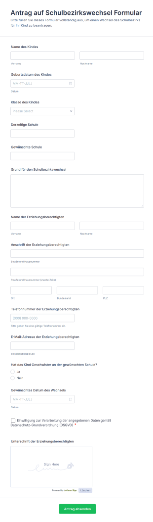 Antrag Auf Schulbezirkswechsel Formular