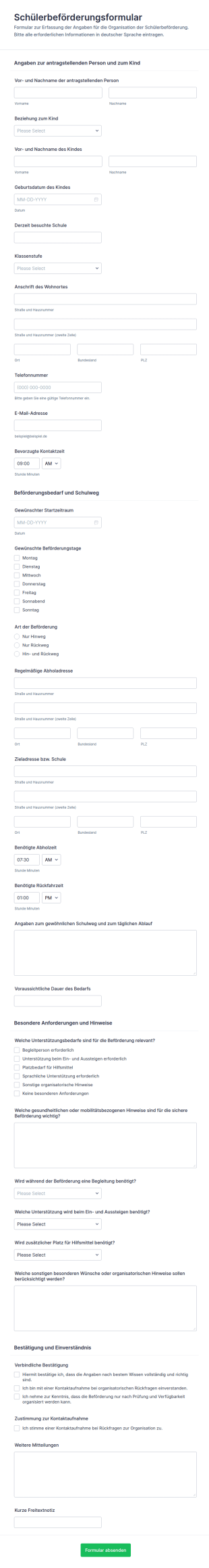 Antrag Auf Schülerbeförderung