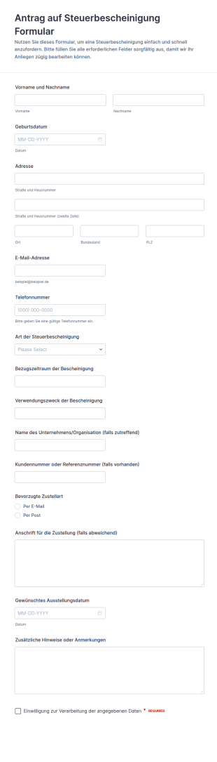 Antrag Auf Steuerbescheinigung