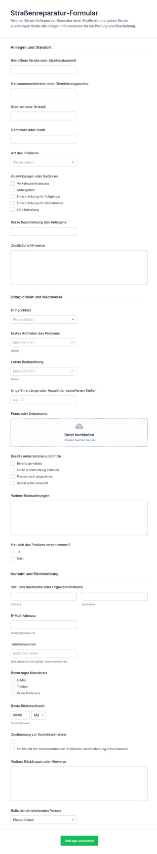 Antrag Auf Straßensanierungsformular