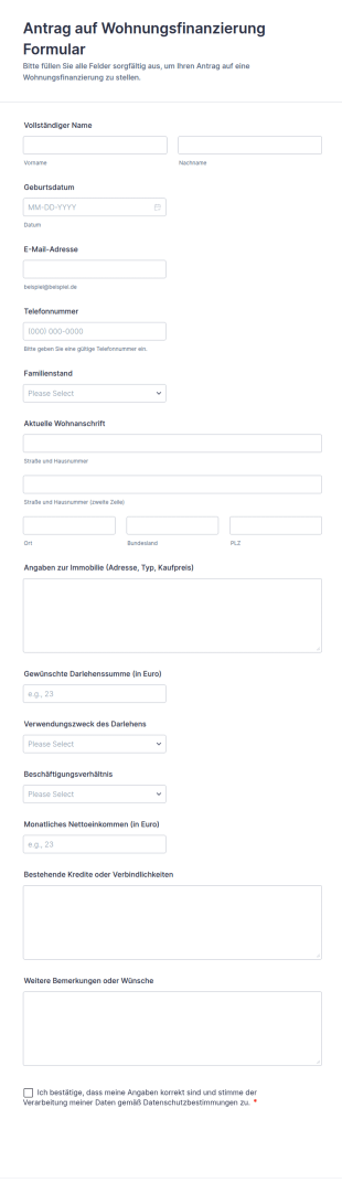 Antrag Auf Wohnungsfinanzierung Formular