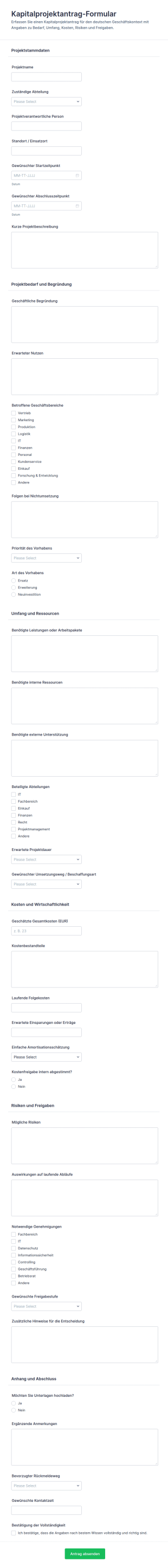 Antrag Für Investitionsprojekte Formular