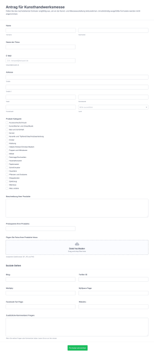 Antrag Für Kunsthandwerksmesse Form Template